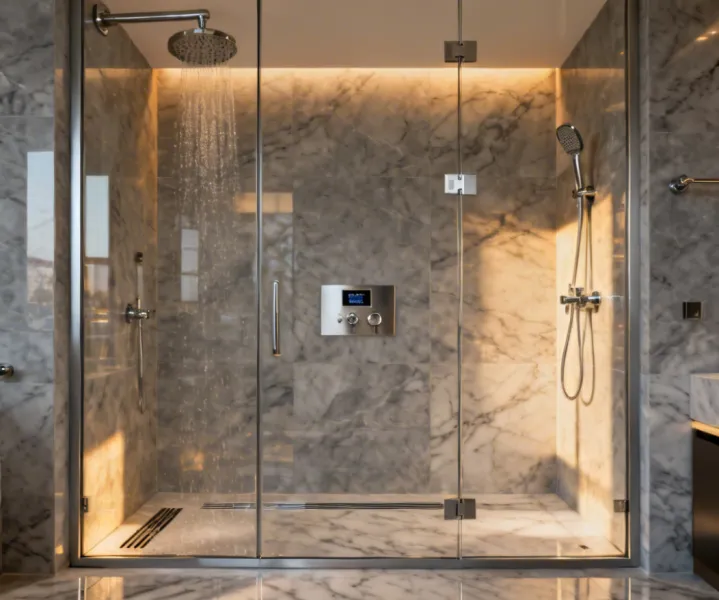 Hansgrohe shower system in luxury hotel bathroom